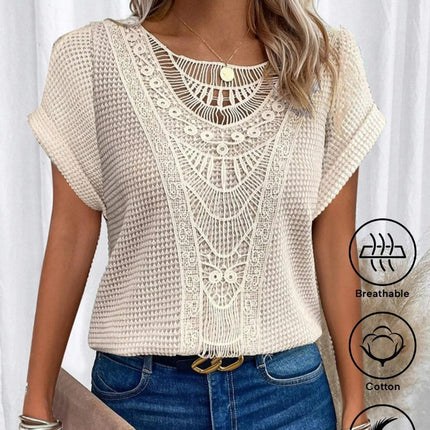 Summer Hollow Out Short-sleeved T-shirt Fashion Ethnic Style Tops Women's Clothing