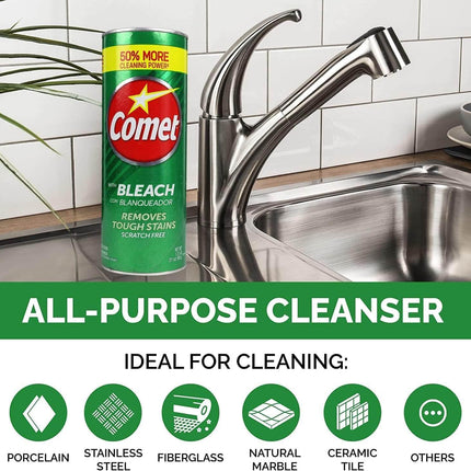 Comet Cleaner 2 Pack (21 oz Each) Powerful Surface Cleaner for Bathroom & Kitchen Tough Stain Remover Deodorizer & Freshener 50% More Cleaning Power Includes Landsing Bundled w Ship Bag