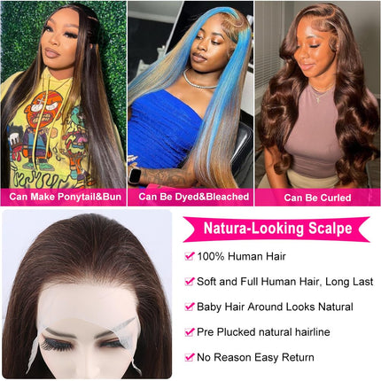 mengkai 26 Inch 13X6 HD Lace Front Wigs Human Hair Pre Plucked 13x6 Straight Lace Front Wigs Human Hair Frontal Wigs for Women Human Hair Straight Frontal Wigs Human Hair with Baby Hair