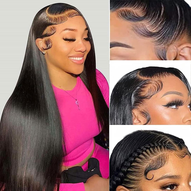 mengkai 26 Inch 13X6 HD Lace Front Wigs Human Hair Pre Plucked 13x6 Straight Lace Front Wigs Human Hair Frontal Wigs for Women Human Hair Straight Frontal Wigs Human Hair with Baby Hair