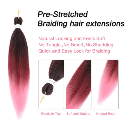 Easy Braids Ombre Braiding Hair Pre Stretched Long Braid 20Inch Professional Braid Hair Extensions Synthetic Crochet Twist Braids Ombre Braiding Hair (1b/bug/pink#-3PCS)