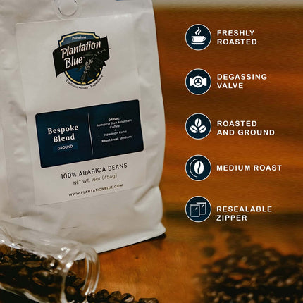PREMIUM PLANTATION BLUE TRADITION CLASS EXPERIENCE 100% Jamaica Blue Mountain Coffee Medium Roasted and Ground (16oz)