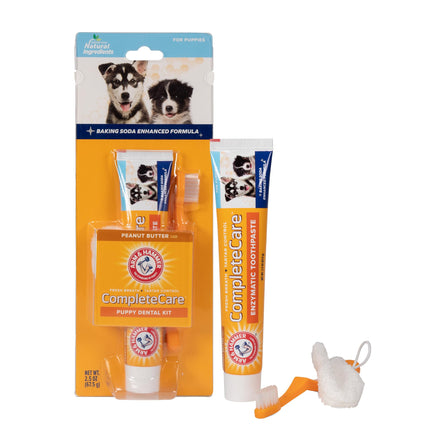 Arm & Hammer Complete Care Dog Dental Kit 2.5oz Chicken Flavored Dog Toothpaste, Double Side Dog Toothbrush, Rubber Dog Finger Brus Arm & Hammer Baking Soda Enhanced Formula