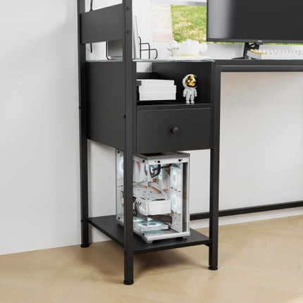 Computer Desk With Power Outlet  Storage Shelves, Study Writing Table With USB Ports Charging Station, PC Desk Workstation For Home Office, Black