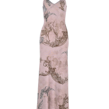 Y2K Slim Flowers Printing Slip Dress Women's Summer Suspender Skirt Vacation Beach Long Dresses