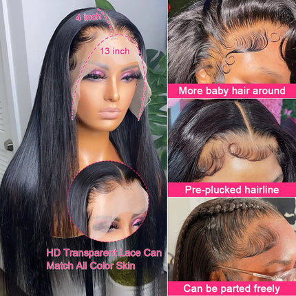 mengkai 26 Inch 13X6 HD Lace Front Wigs Human Hair Pre Plucked 13x6 Straight Lace Front Wigs Human Hair Frontal Wigs for Women Human Hair Straight Frontal Wigs Human Hair with Baby Hair