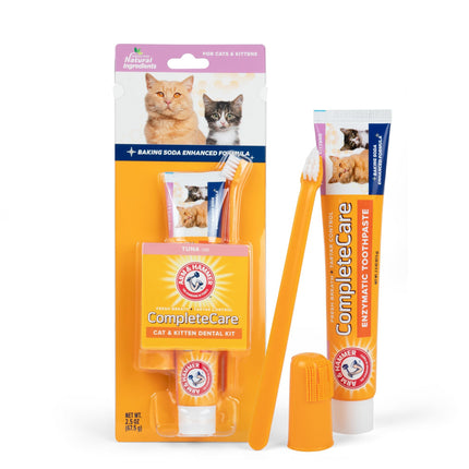 Arm & Hammer Complete Care Dog Dental Kit 2.5oz Chicken Flavored Dog Toothpaste, Double Side Dog Toothbrush, Rubber Dog Finger Brus Arm & Hammer Baking Soda Enhanced Formula