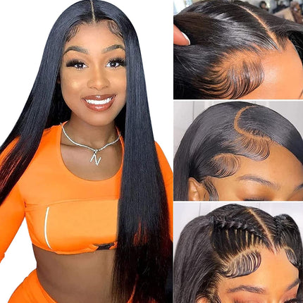 mengkai 26 Inch 13X6 HD Lace Front Wigs Human Hair Pre Plucked 13x6 Straight Lace Front Wigs Human Hair Frontal Wigs for Women Human Hair Straight Frontal Wigs Human Hair with Baby Hair