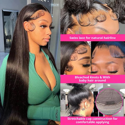 mengkai 26 Inch 13X6 HD Lace Front Wigs Human Hair Pre Plucked 13x6 Straight Lace Front Wigs Human Hair Frontal Wigs for Women Human Hair Straight Frontal Wigs Human Hair with Baby Hair