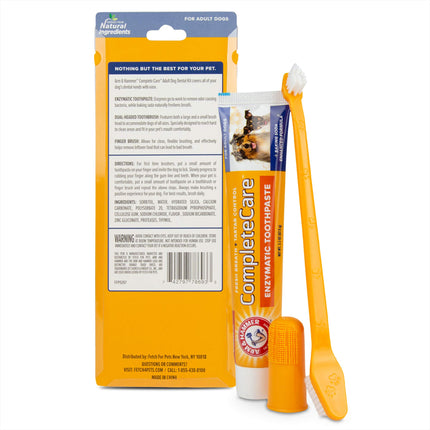 Arm & Hammer Complete Care Dog Dental Kit 2.5oz Chicken Flavored Dog Toothpaste, Double Side Dog Toothbrush, Rubber Dog Finger Brus Arm & Hammer Baking Soda Enhanced Formula