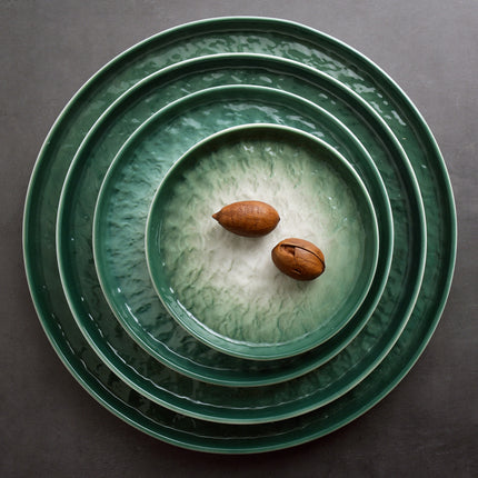 Gradient Emerald Steak Plate Stone Pattern Pasta Plate Western Plate Round Plate Restaurant Home