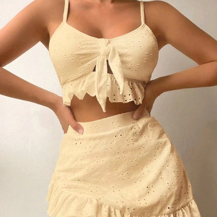 3pcs Beach Bikini With Hip-hugging Skirt Fashion Ruffle Design Swimsuit Set Summer Womens Clothing