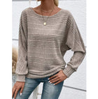 Solid Striped Batwing Sleeves T-shirt Fashion Casual Pullover Round Neck Long Sleeve Top Spring And Autumn Women's Clothing