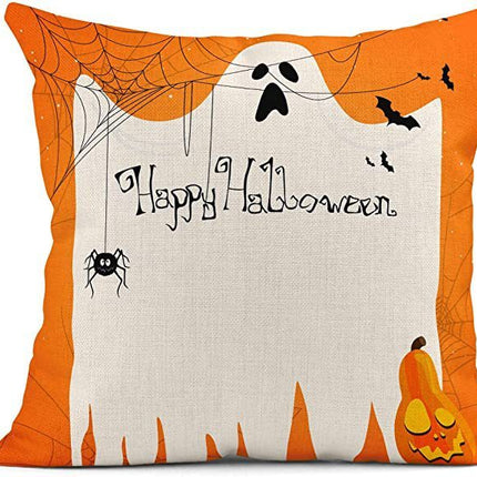 Halloween Orange Ghost Linen Pillowcase
