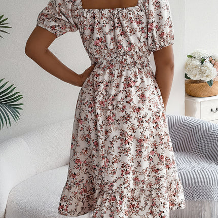Floral Print Square Collar Dress Summer Fashion Ruffles Dresses Women's Clothing