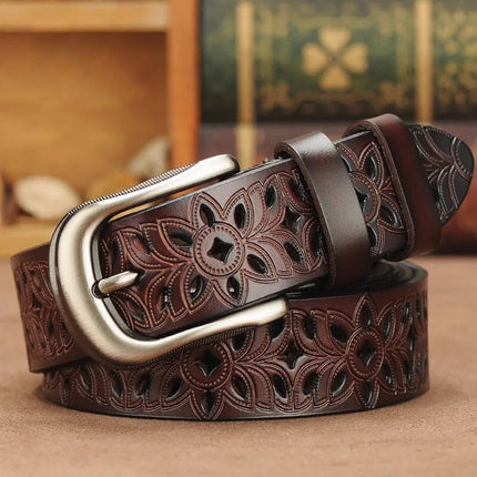 New Belt Hollow Pattern Belt Ladies Trend Waistband Genuine Woman Belt Vintage Pin Buckle Strap Jeans