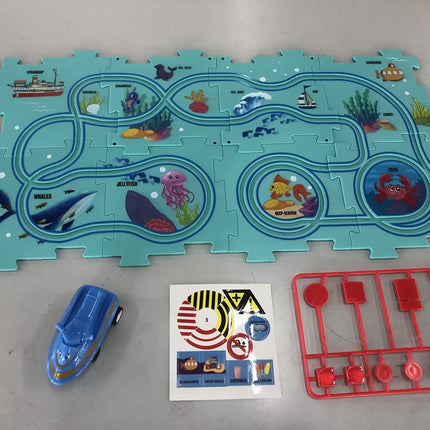 Children Puzzle Electric Railroad Speeder DIY Assembly Electric Car Automatic Rail City Scene Construction Education Toy Gift