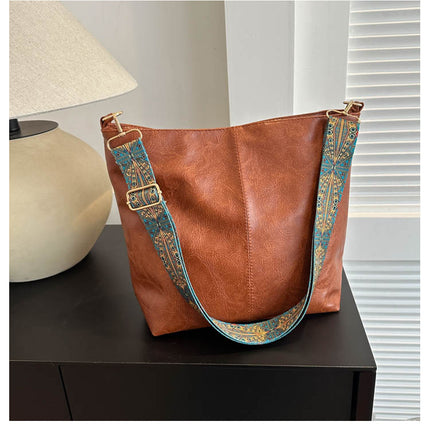 Women's Shoulder Bag With Ethnic Style Wide Shoulder Strap Ins Large Capacity Bucket Crossbody Bags Fashion Handbag