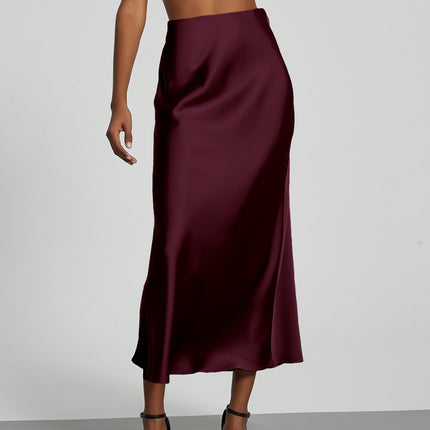 Women's Slim Fit Satin Skirt Fashion Chic Solid Long Skirt