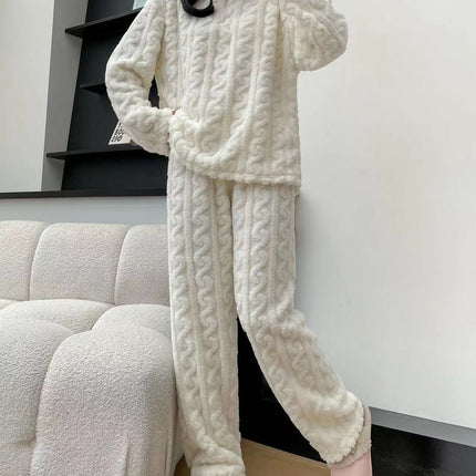 Autumn And Winter New Twist Zipper Couple Fleece-lined Thick Coral Fleece Pajamas Homewear Loungewear Sleepwear For Sleeping