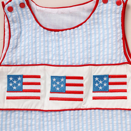 Infant Baby Boy 4th Of July American Flag Smocked Romper Summer Sleeveless Jumpsuit For Independence Day & Memorial Day Celebrations