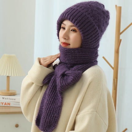 Women's Fleece-lined Scarf And Hat Winter Warm Knitted Hat Scarf