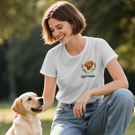 Custom Embroidered-Style Pet T-shirt – Personalized T-shirt with Pet Name & Wreath