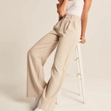 High Waist Straight Trousers With Pockets Wide Leg Casual Pants For Women