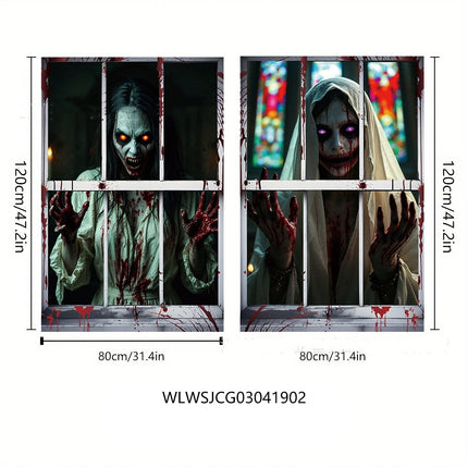 3D Holiday Window Cover Witch Halloween Window Cover