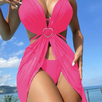 3pcs Halter Neck Bikini Beach Summer Solid Color Split Swimsuit Womens Clothing