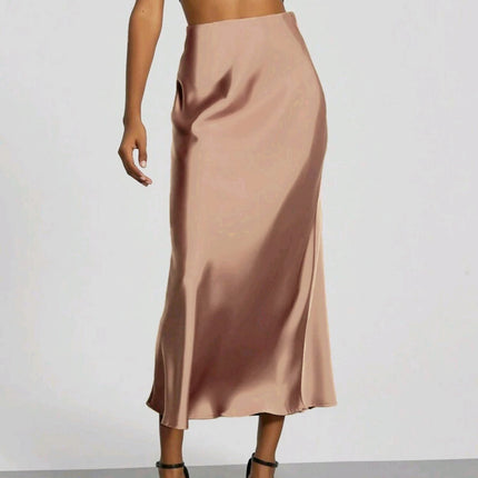 Women's Slim Fit Satin Skirt Fashion Chic Solid Long Skirt
