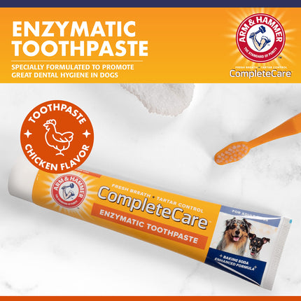 Arm & Hammer Complete Care Dog Dental Kit 2.5oz Chicken Flavored Dog Toothpaste, Double Side Dog Toothbrush, Rubber Dog Finger Brus Arm & Hammer Baking Soda Enhanced Formula