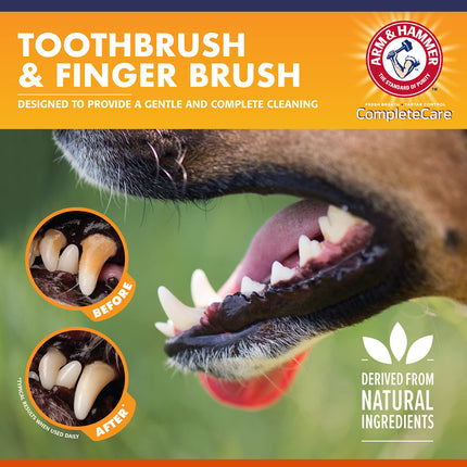 Arm & Hammer Complete Care Dog Dental Kit 2.5oz Chicken Flavored Dog Toothpaste, Double Side Dog Toothbrush, Rubber Dog Finger Brus Arm & Hammer Baking Soda Enhanced Formula