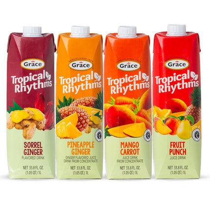 Grace Tropical Rhythms Sorrel Ginger Jamaican Fruit Juice 1 Liter (33.8oz) - 3 Cartons - Authentic Jamaican Ginger Juice Pure Drink