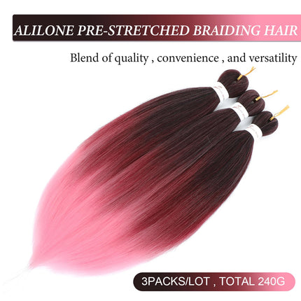 Easy Braids Ombre Braiding Hair Pre Stretched Long Braid 20Inch Professional Braid Hair Extensions Synthetic Crochet Twist Braids Ombre Braiding Hair (1b/bug/pink#-3PCS)