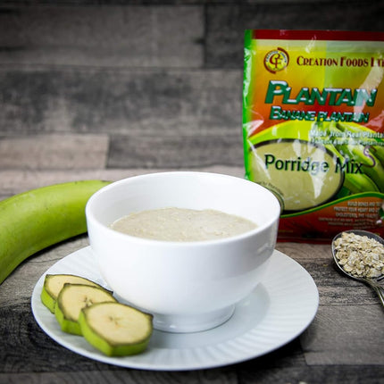 Jamaican Porridge Mix by Creation Foods - Nutritional and Energizing Hot or Cold Morning Cereal (Plantain Porridge Mix, 3 Pack)