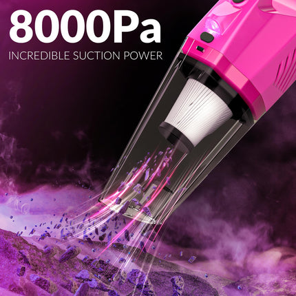 THINKWORK Car Detailing Kit Interior Cleaner, Car Cleaning Kit with 8000PA Cordless Pink Handheld Vacuum Cleaner, Car Interior Detailing Brush Set, Pink Car Accessories, Gift for Women