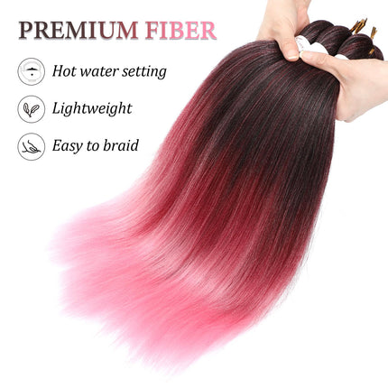 Easy Braids Ombre Braiding Hair Pre Stretched Long Braid 20Inch Professional Braid Hair Extensions Synthetic Crochet Twist Braids Ombre Braiding Hair (1b/bug/pink#-3PCS)
