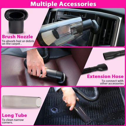 THINKWORK Car Detailing Kit Interior Cleaner, Car Cleaning Kit with 8000PA Cordless Pink Handheld Vacuum Cleaner, Car Interior Detailing Brush Set, Pink Car Accessories, Gift for Women