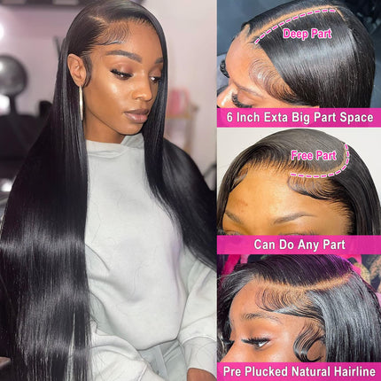 mengkai 26 Inch 13X6 HD Lace Front Wigs Human Hair Pre Plucked 13x6 Straight Lace Front Wigs Human Hair Frontal Wigs for Women Human Hair Straight Frontal Wigs Human Hair with Baby Hair