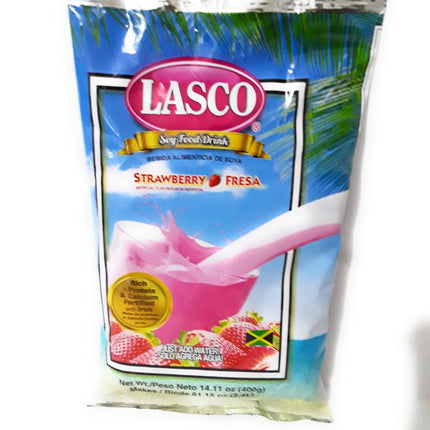 Lasco Soy Food Drink 400 grams, Available in 5 flavors (Vanilla, Strawberry, Chocolate, Almond, Creamy malt) (Strawberry)