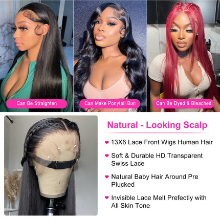 mengkai 26 Inch 13X6 HD Lace Front Wigs Human Hair Pre Plucked 13x6 Straight Lace Front Wigs Human Hair Frontal Wigs for Women Human Hair Straight Frontal Wigs Human Hair with Baby Hair