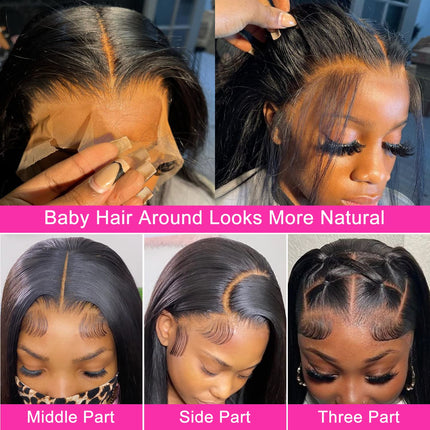 mengkai 26 Inch 13X6 HD Lace Front Wigs Human Hair Pre Plucked 13x6 Straight Lace Front Wigs Human Hair Frontal Wigs for Women Human Hair Straight Frontal Wigs Human Hair with Baby Hair