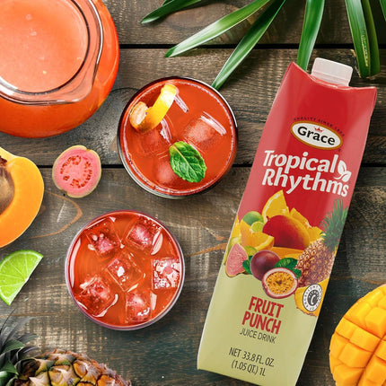 Grace Tropical Rhythms Sorrel Ginger Jamaican Fruit Juice 1 Liter (33.8oz) - 3 Cartons - Authentic Jamaican Ginger Juice Pure Drink