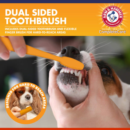 Arm & Hammer Complete Care Dog Dental Kit 2.5oz Chicken Flavored Dog Toothpaste, Double Side Dog Toothbrush, Rubber Dog Finger Brus Arm & Hammer Baking Soda Enhanced Formula