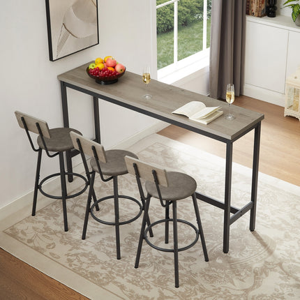 Long Bar Table Set With 3 PU Upholstered Bar Stools, Industrial Bar Table And Chairs For Kitchen Bre