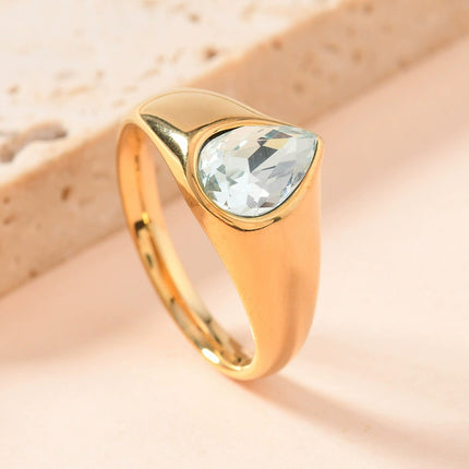 Colorful Rhinestone Rings Fashion Personality Teardrop-shaped Ring For Women Jewelry