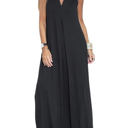 New Solid Color V-neck Sleeveless Dress Long Cardigan Jacket Suit For Women