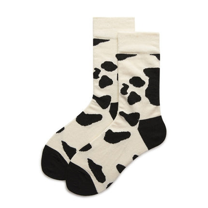 Leopard Dalmatian Black White Cotton Crew Socks