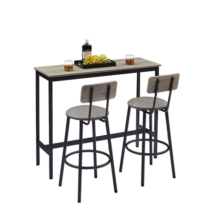 Bar Table Set With 2 Stools, PU Soft Seat & Backrest, Grey, 43.31x15.75x35.43 In